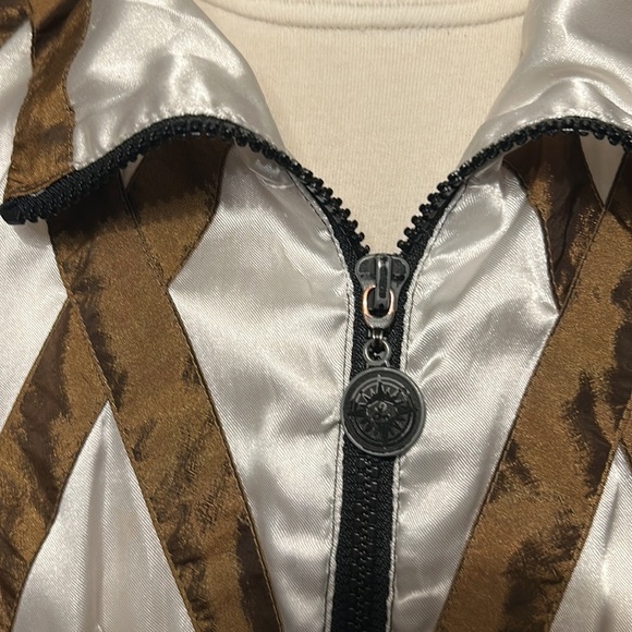 Vintage 80s Zip Up Metallic Gold and Black Draw String Track Jacket Women Size L - Picture 4 of 15
